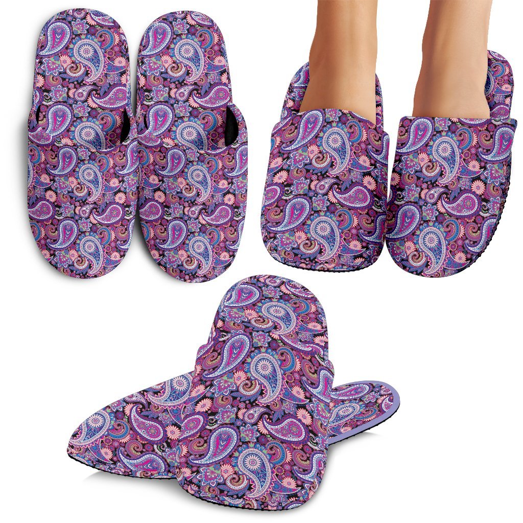 Purple Paisley Pattern Print Premium Home Slippers-grizzshop