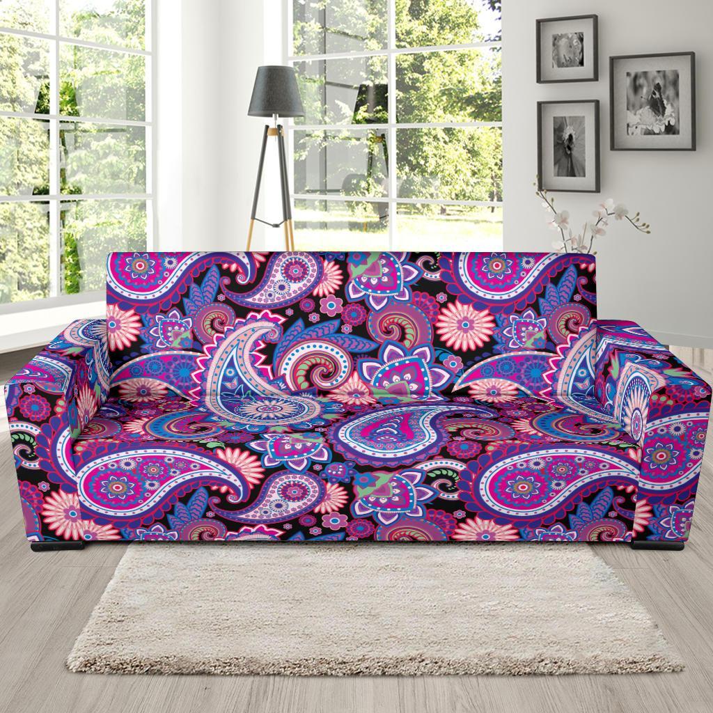 Purple Paisley Pattern Print Sofa Covers-grizzshop