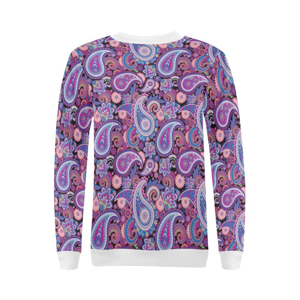 Purple Paisley Pattern Print Women Crewneck Sweatshirt-grizzshop