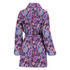 Purple Paisley Pattern Print Women Long Robe-grizzshop