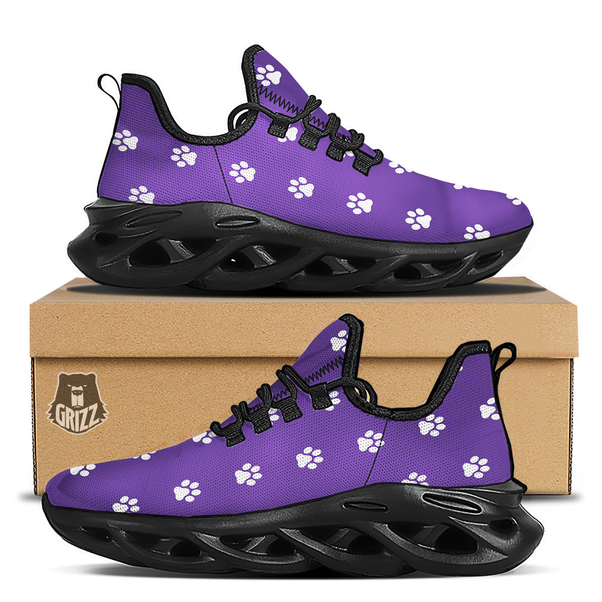 Purple Paw Print Black Running Shoes-grizzshop