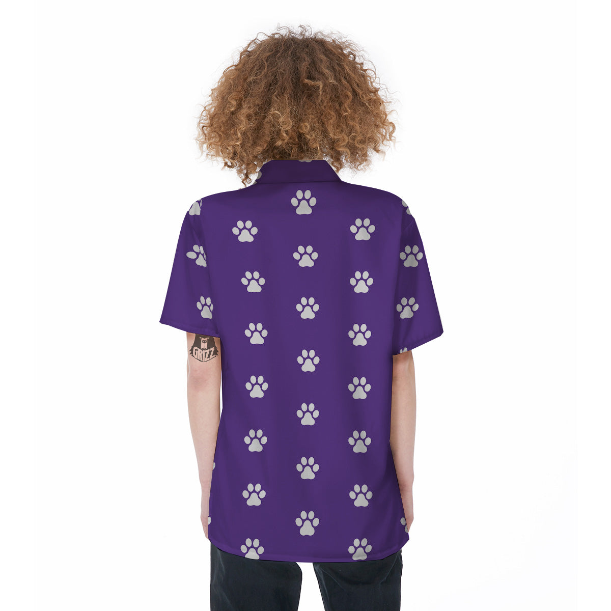 Purple Paw Print Women's Short Sleeve Shirts-grizzshop