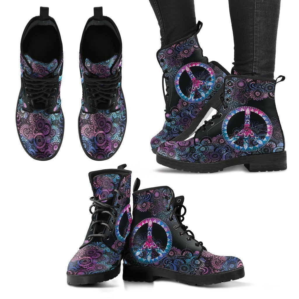 Purple Peace Mandala Handcrafted Boots-grizzshop