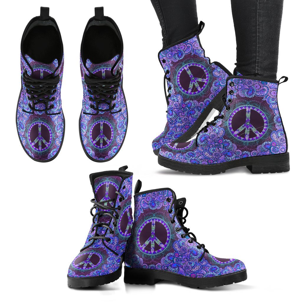 Purple Peace Mandala Handcrafted Boots-grizzshop