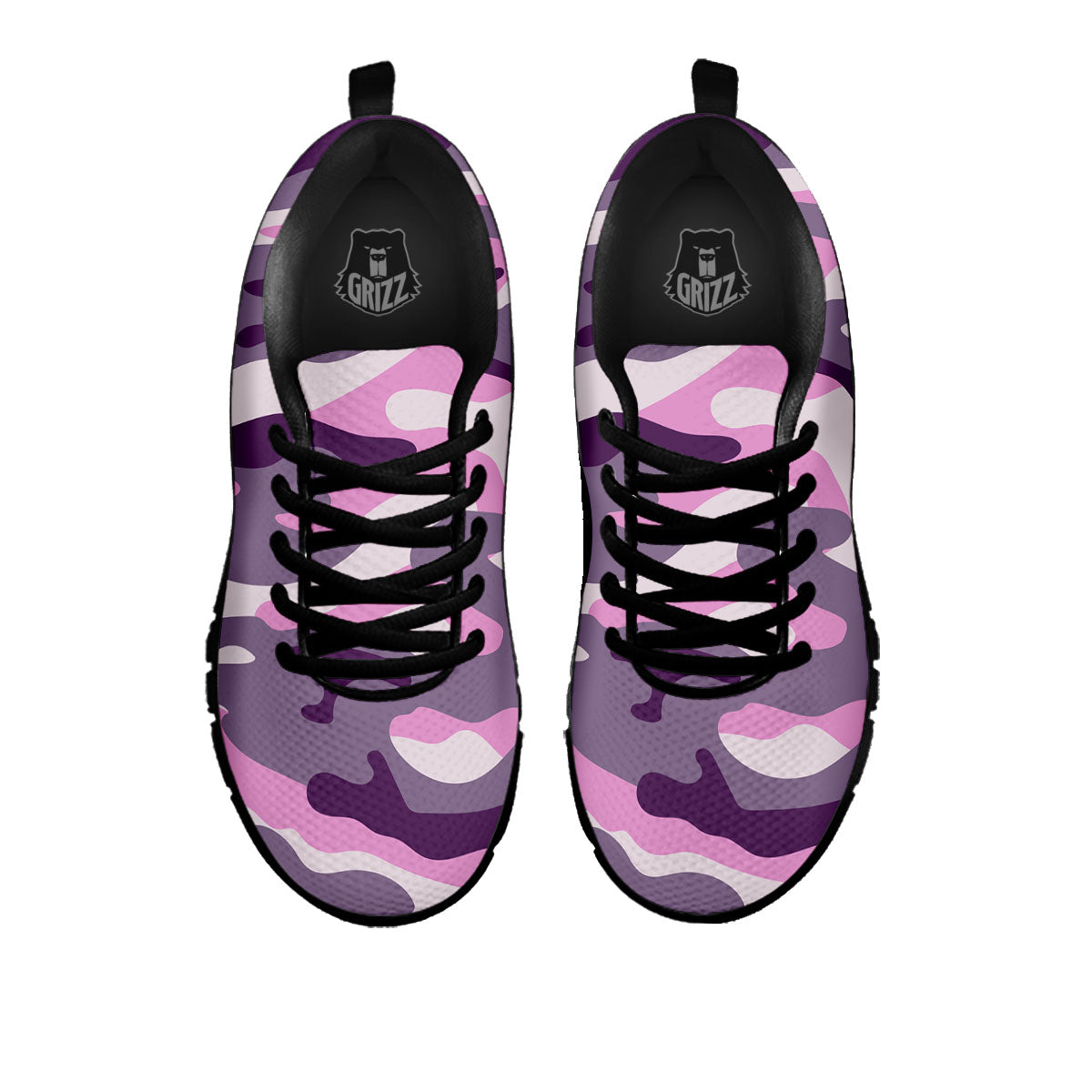 Purple Pink And Grey Camouflage Print Black Sneaker-grizzshop