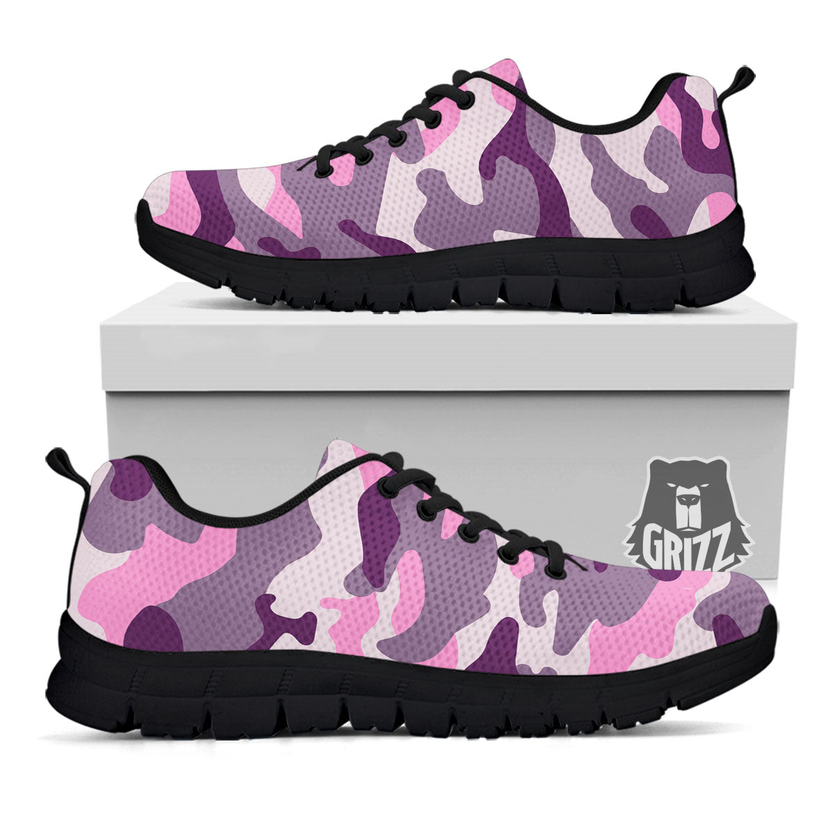 Purple Pink And Grey Camouflage Print Black Sneaker-grizzshop