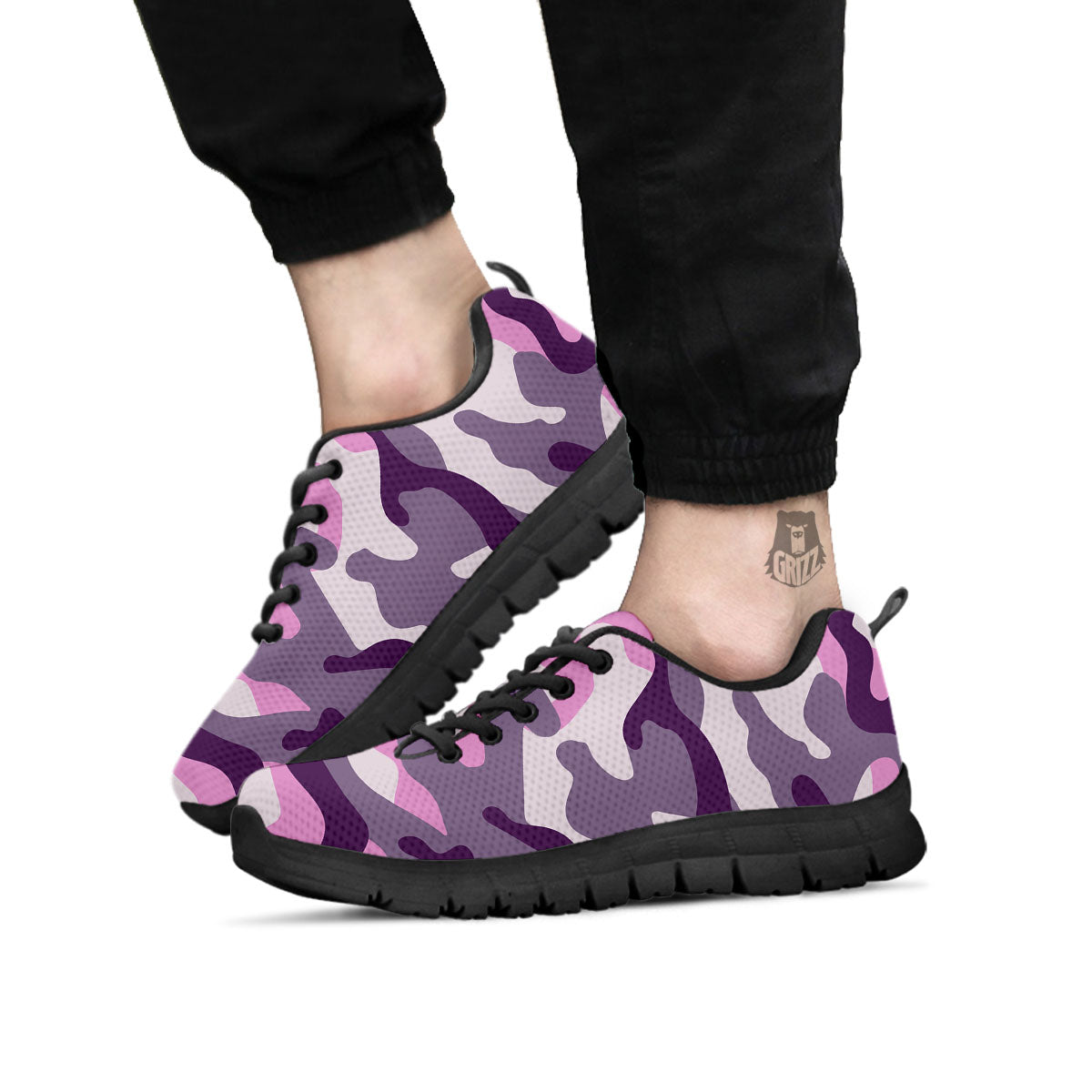 Purple Pink And Grey Camouflage Print Black Sneaker-grizzshop