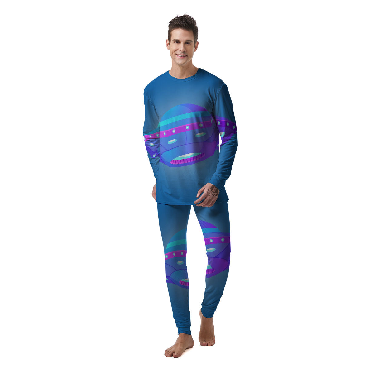 Purple Pink UFO Print Men's Pajamas-grizzshop