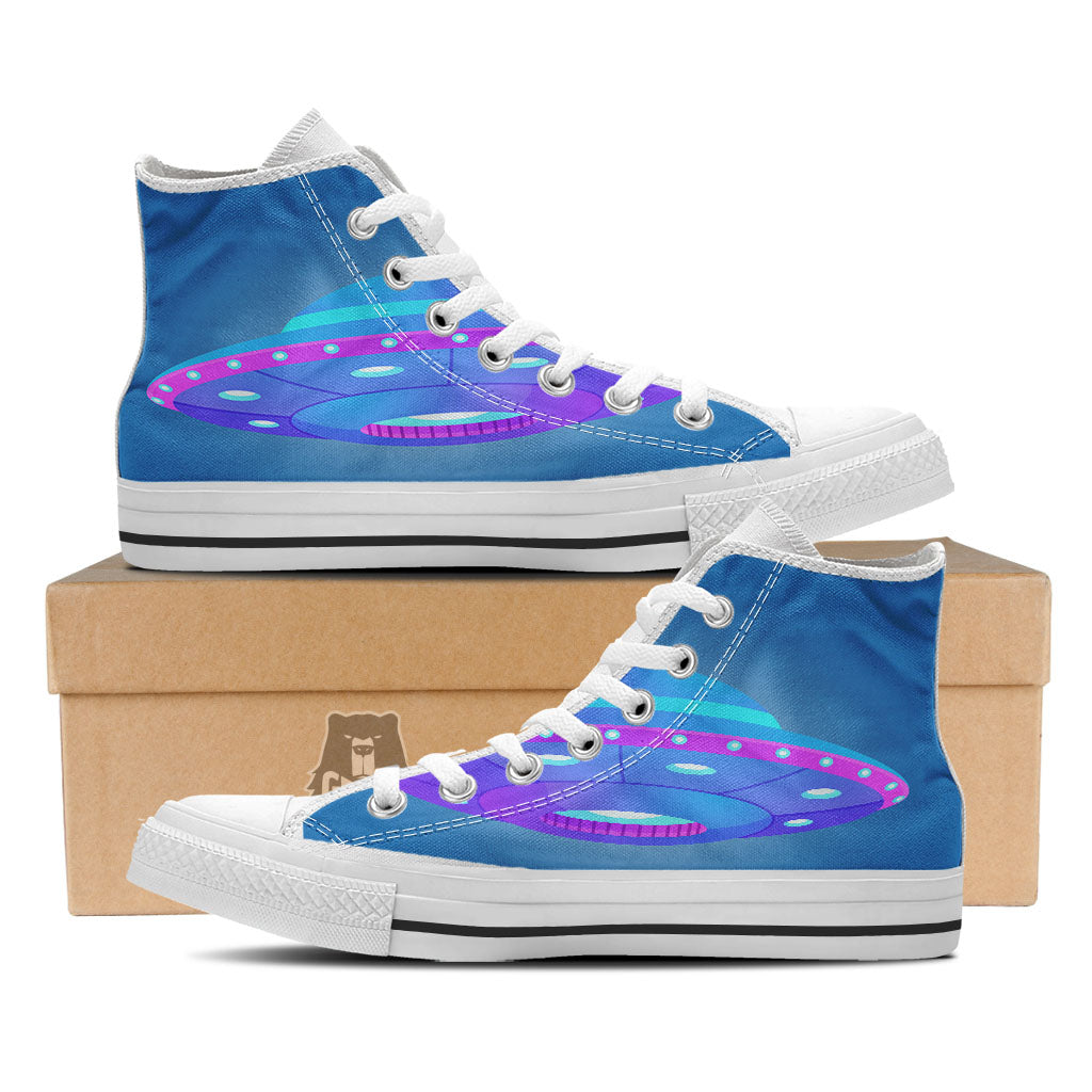 Purple Pink UFO Print White High Top Shoes-grizzshop