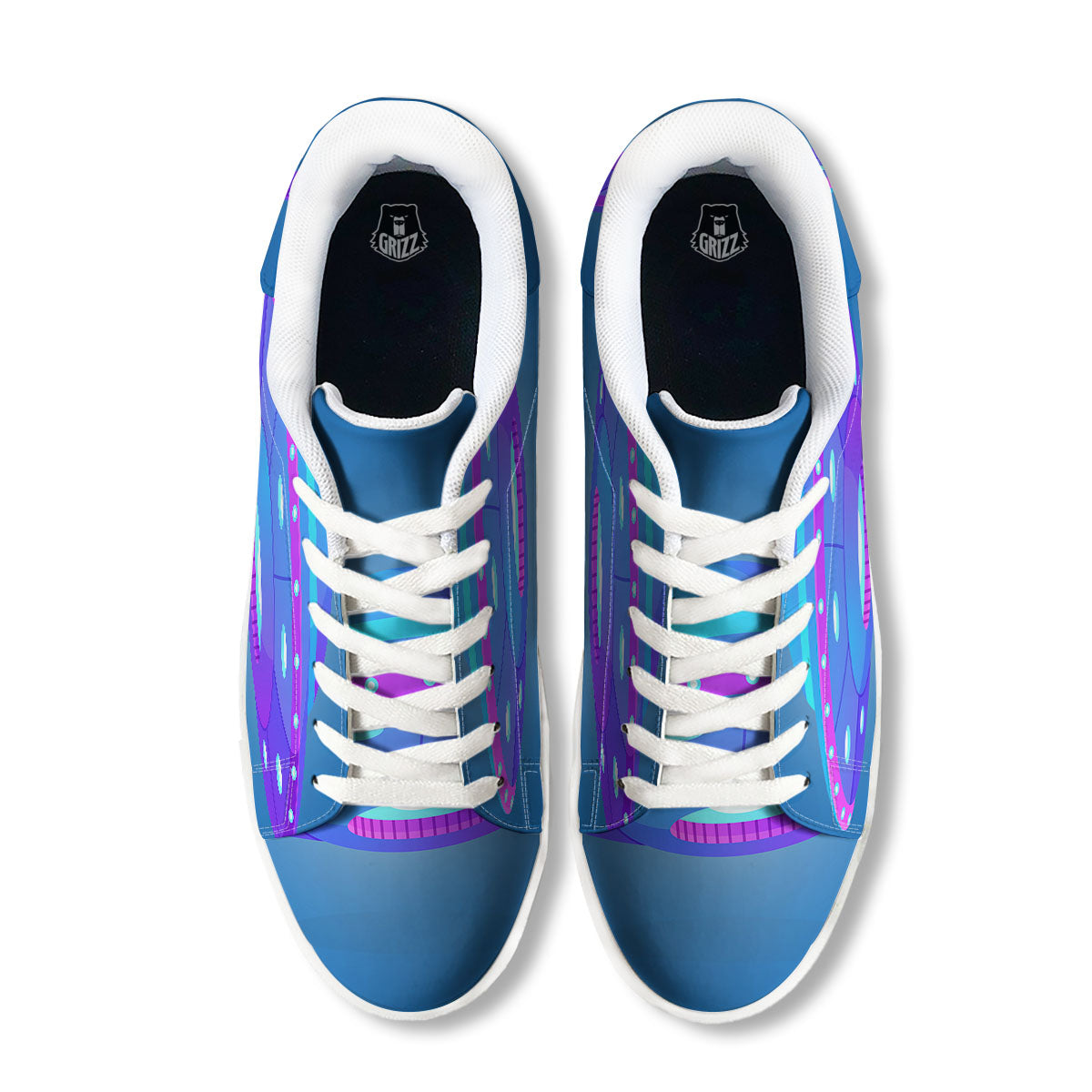 Purple Pink UFO Print White Low Top Sneakers-grizzshop