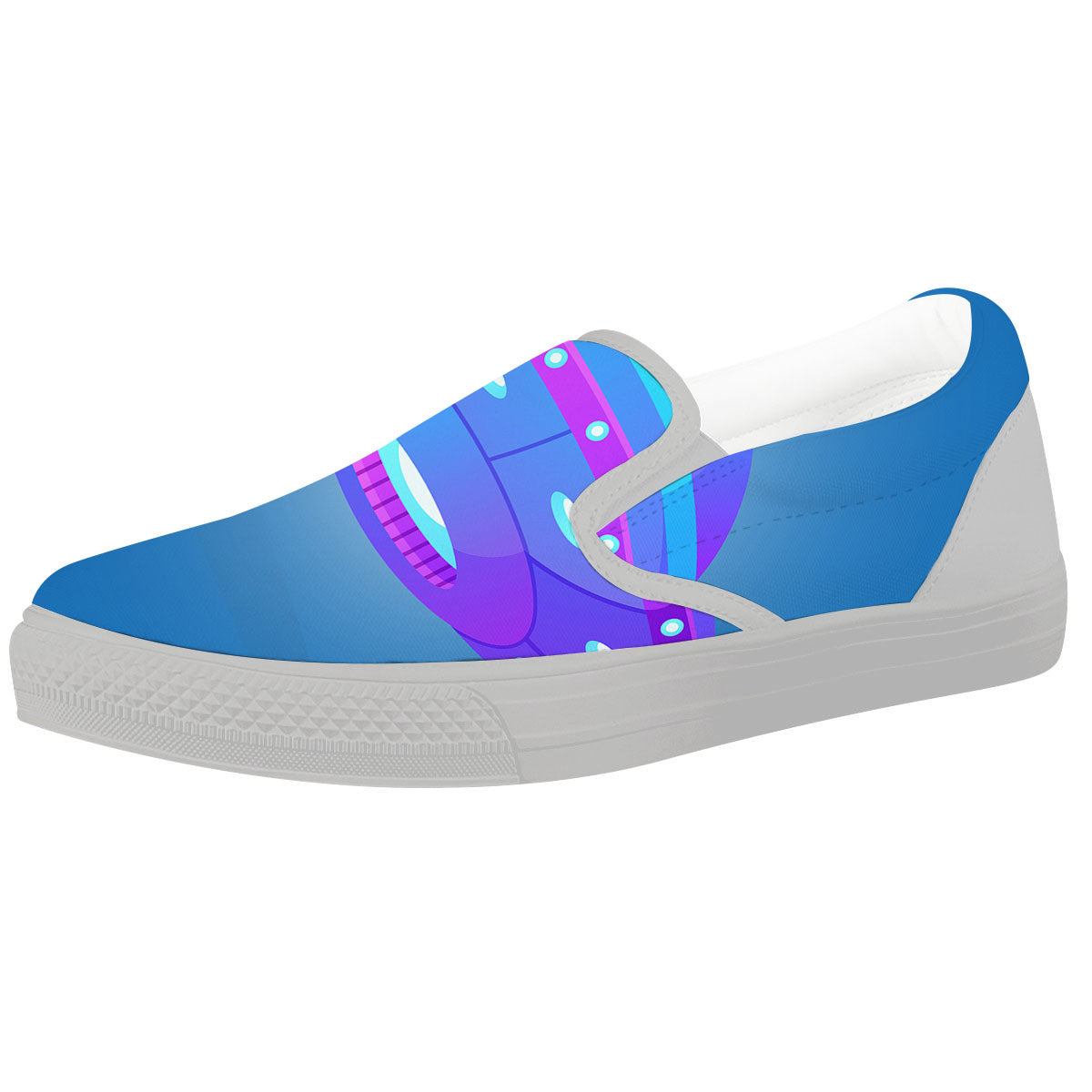 Purple Pink UFO Print White Slip On Shoes-grizzshop