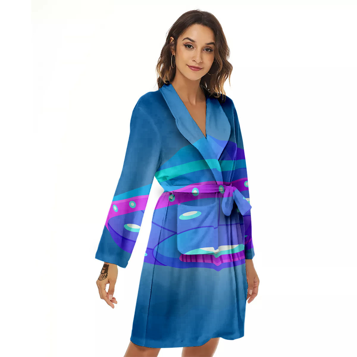 Purple Pink UFO Print Women's Robe-grizzshop