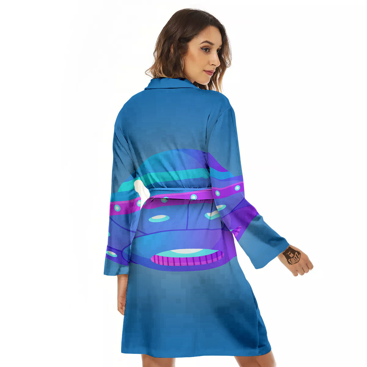 Purple Pink UFO Print Women's Robe-grizzshop