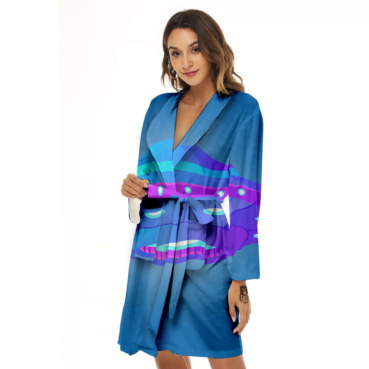 Purple Pink UFO Print Women's Robe-grizzshop