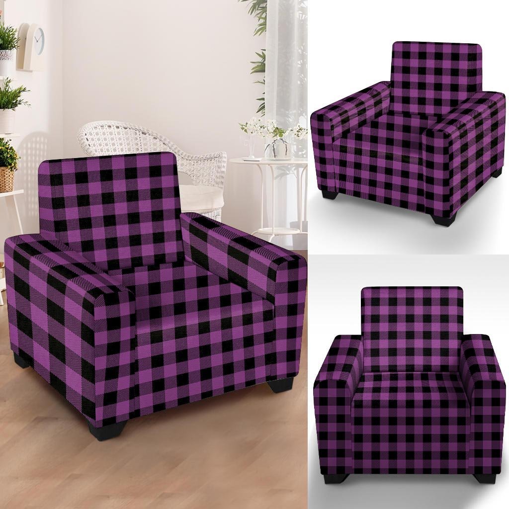 Purple Plaid Armchair Cover-grizzshop