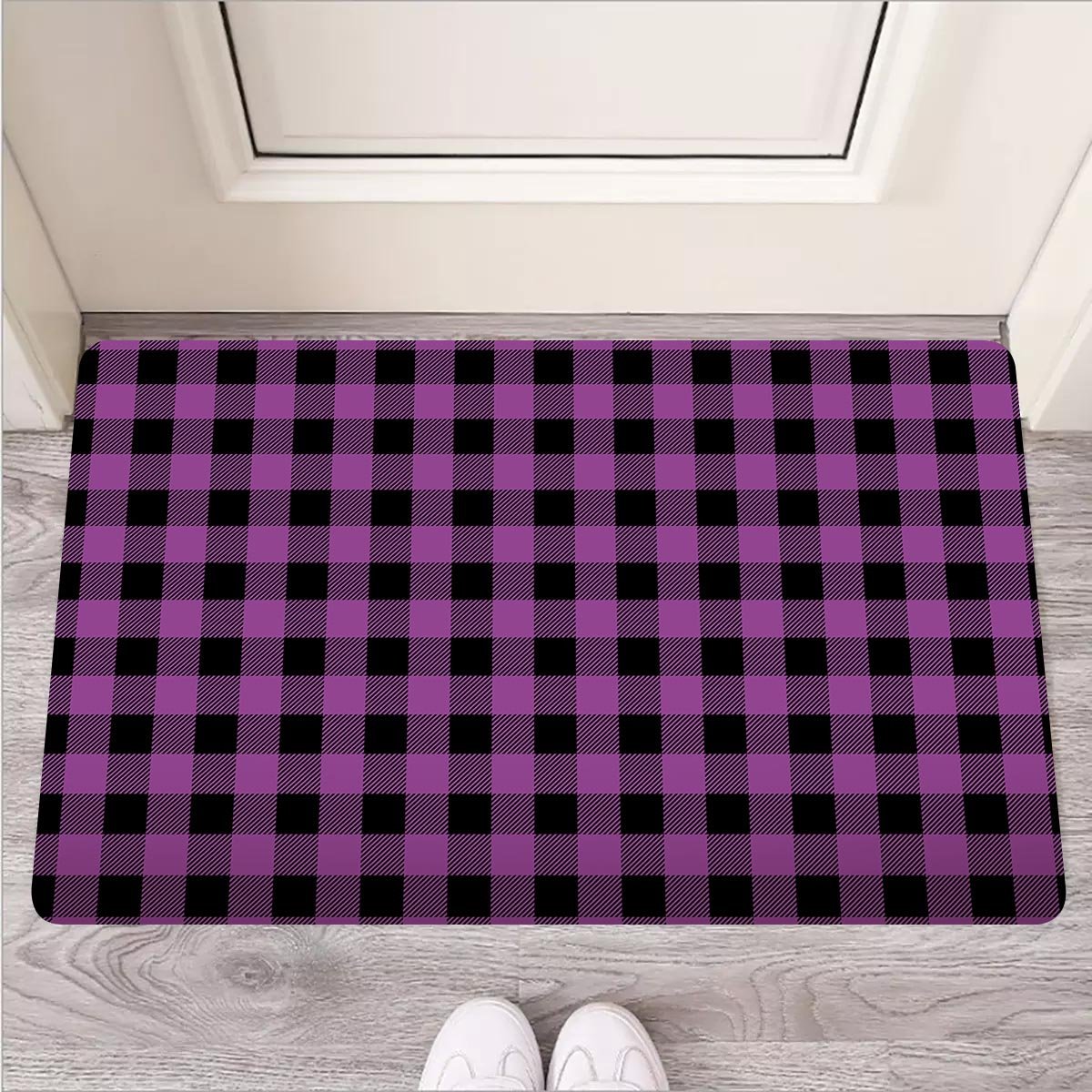 Purple Plaid Door Mat-grizzshop