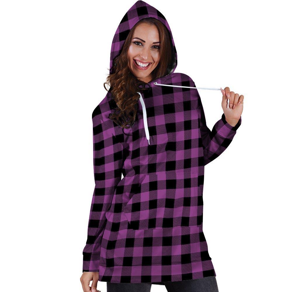 Purple Plaid Hoodie Dress-grizzshop