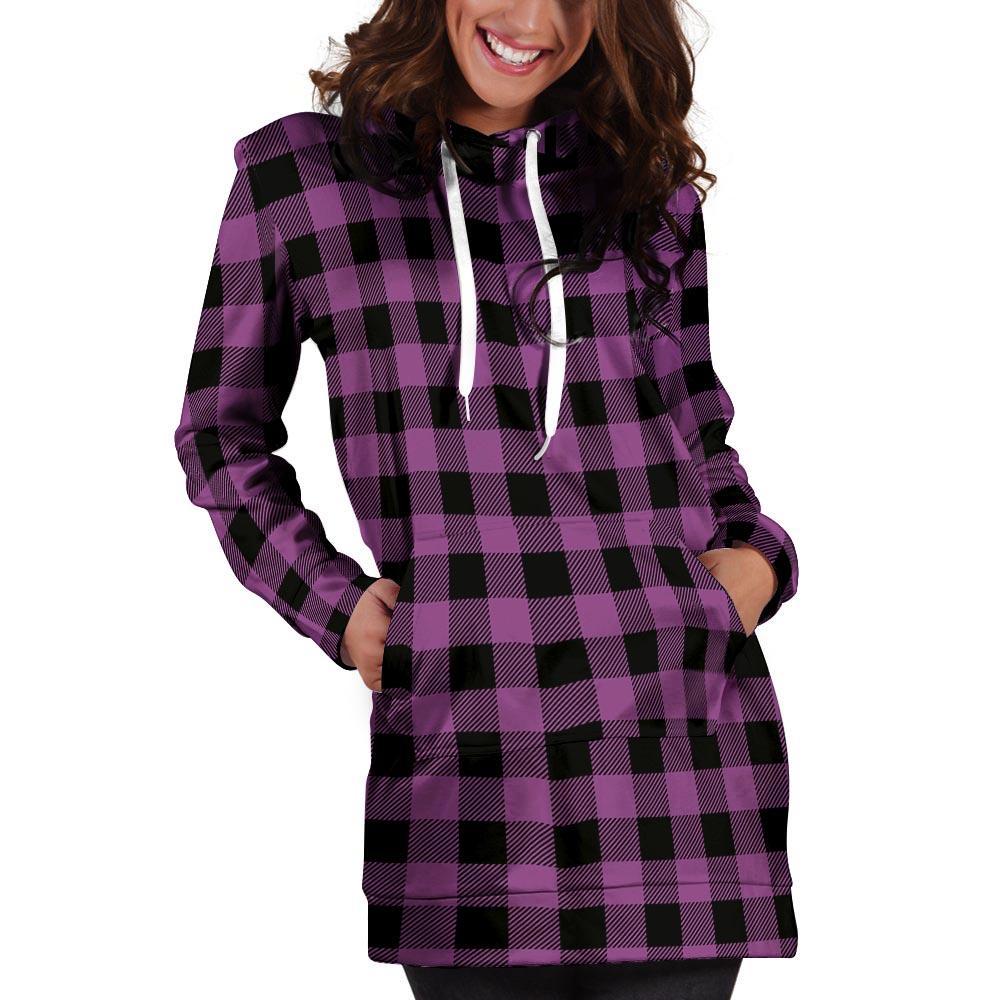 Purple Plaid Hoodie Dress-grizzshop