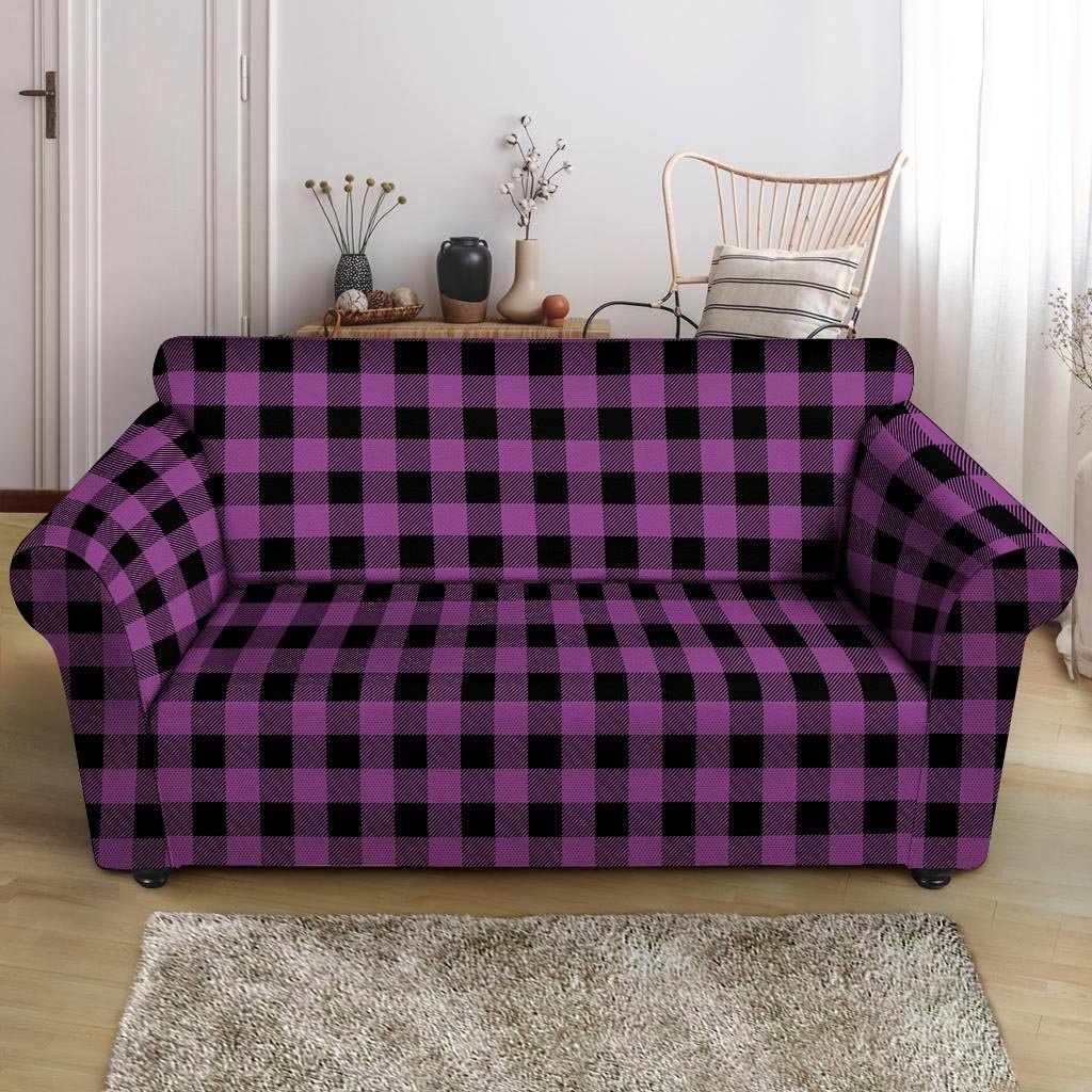 Purple Plaid Loveseat Cover-grizzshop