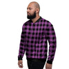 Purple Plaid Men's Bomber Jacket-grizzshop