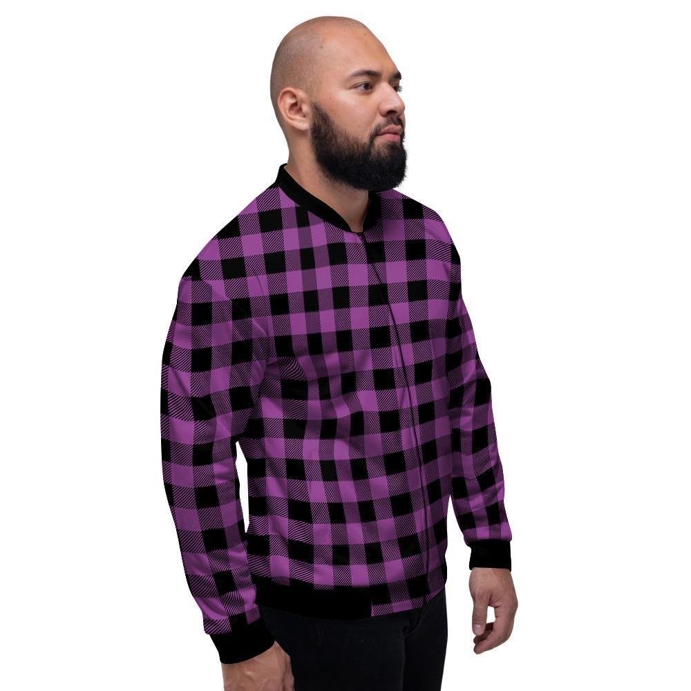 Purple Plaid Men's Bomber Jacket-grizzshop