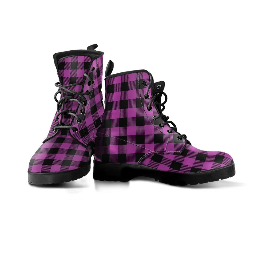 Purple Plaid Men's Boots-grizzshop