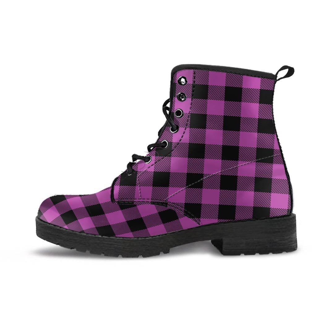 Purple Plaid Men's Boots-grizzshop