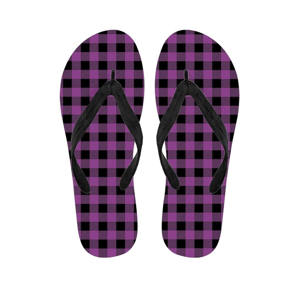 Purple Plaid Men's Flip Flops-grizzshop