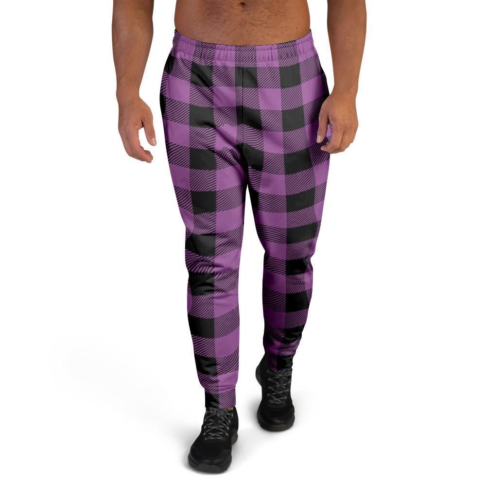 Purple Plaid Men's Joggers-grizzshop