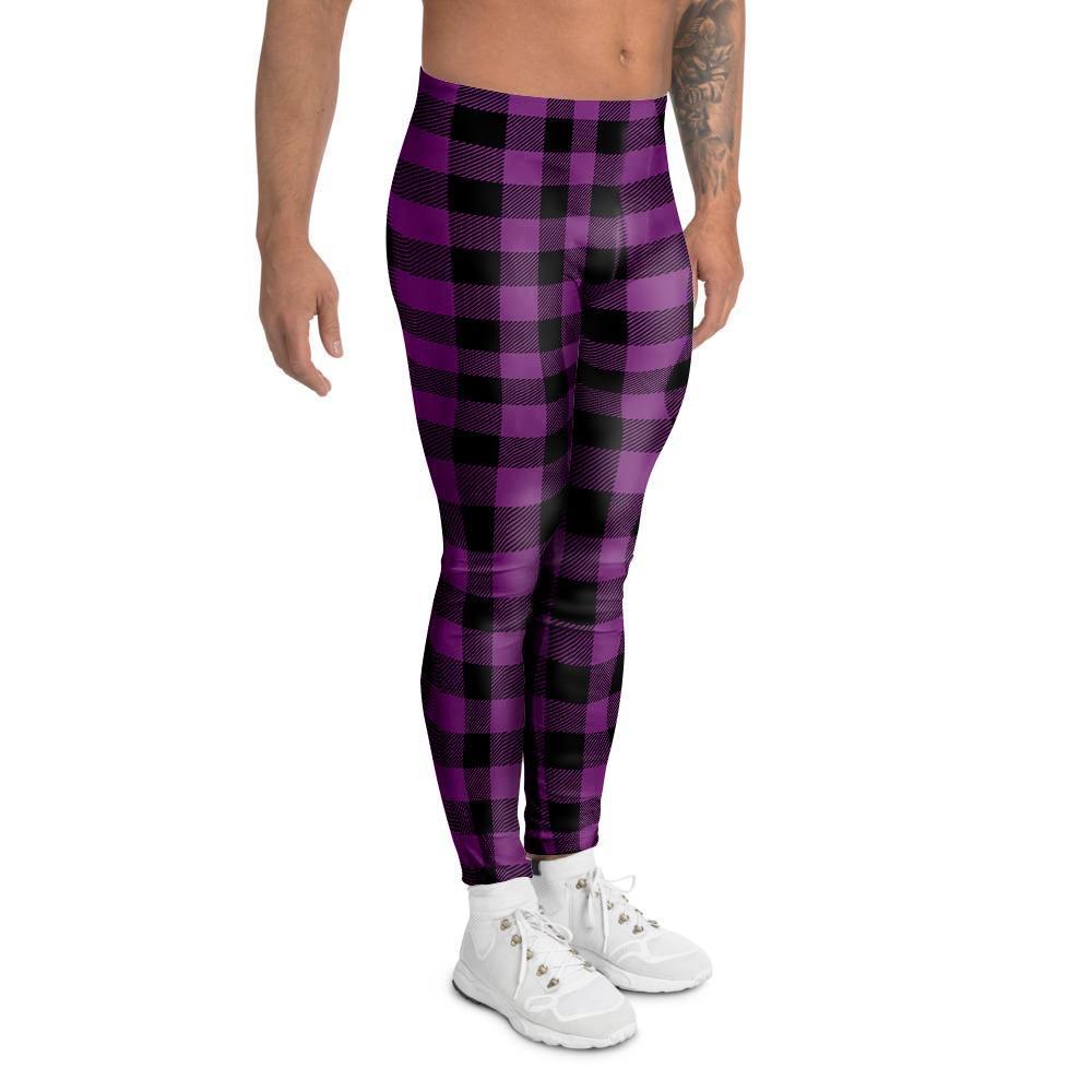 Purple Plaid Men's Leggings-grizzshop