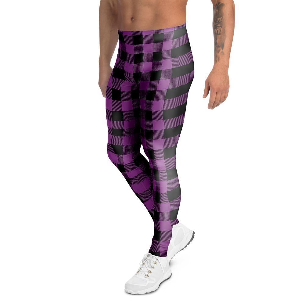 Purple Plaid Men's Leggings-grizzshop