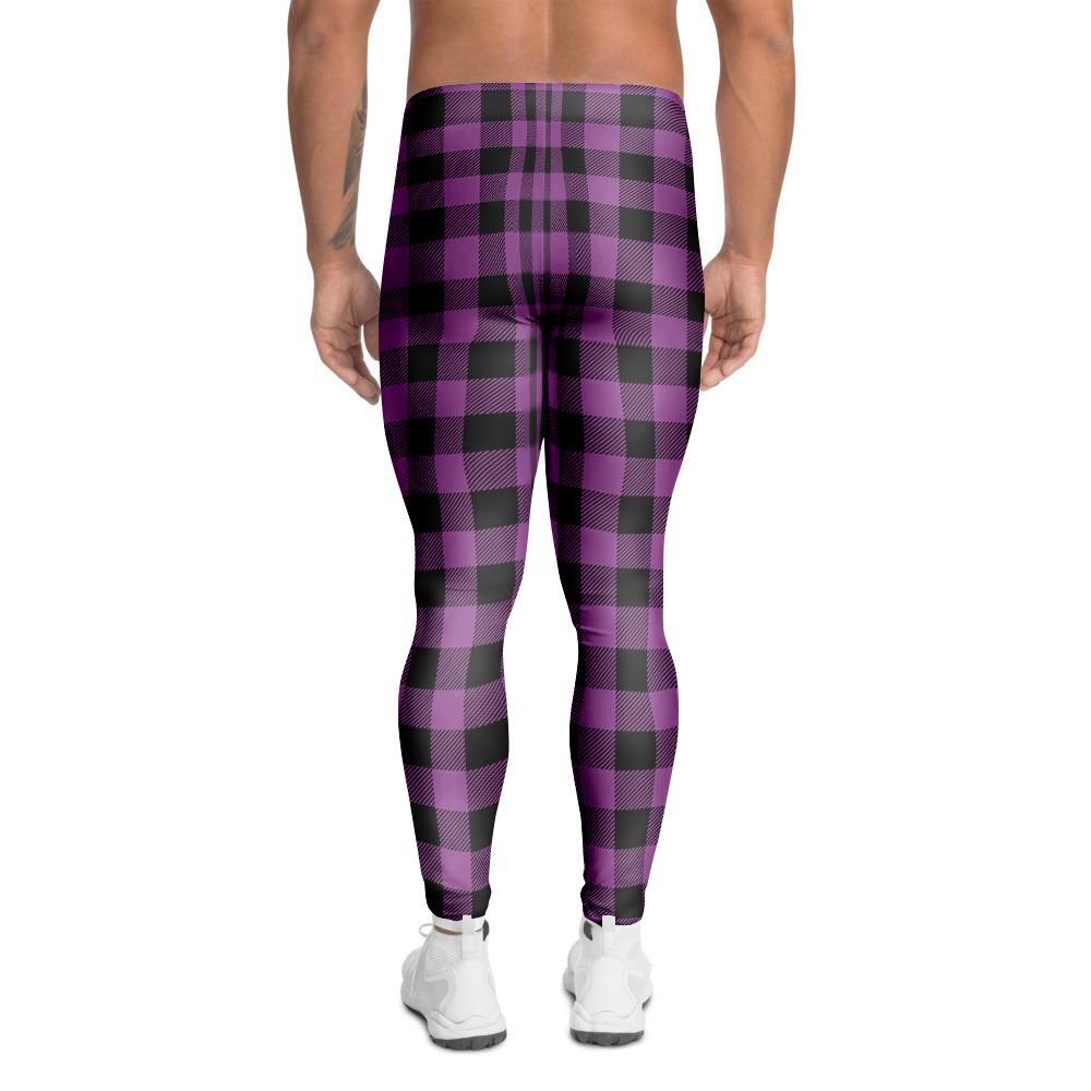 Purple Plaid Men's Leggings-grizzshop