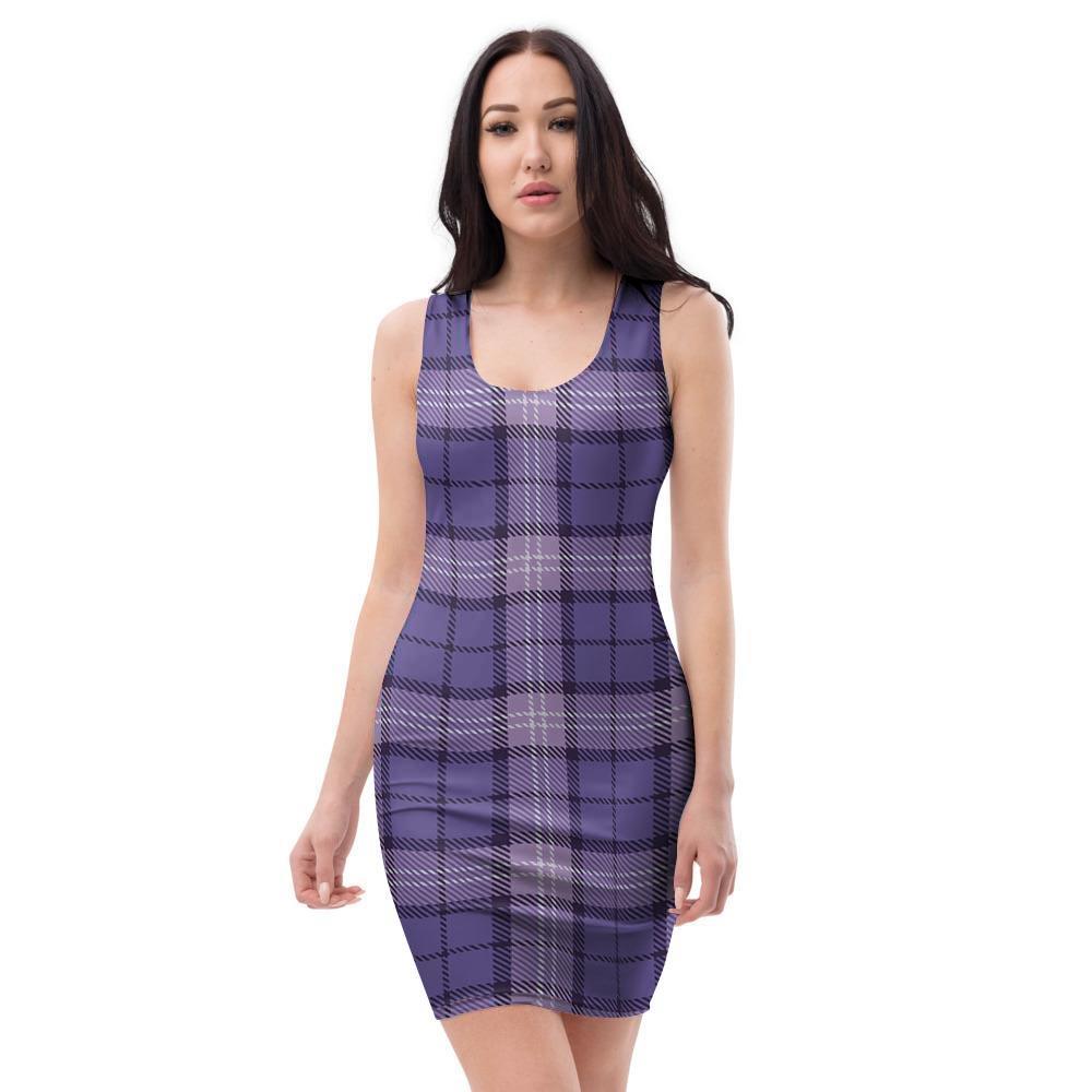 Purple Plaid Tartan Bodycon Dress-grizzshop