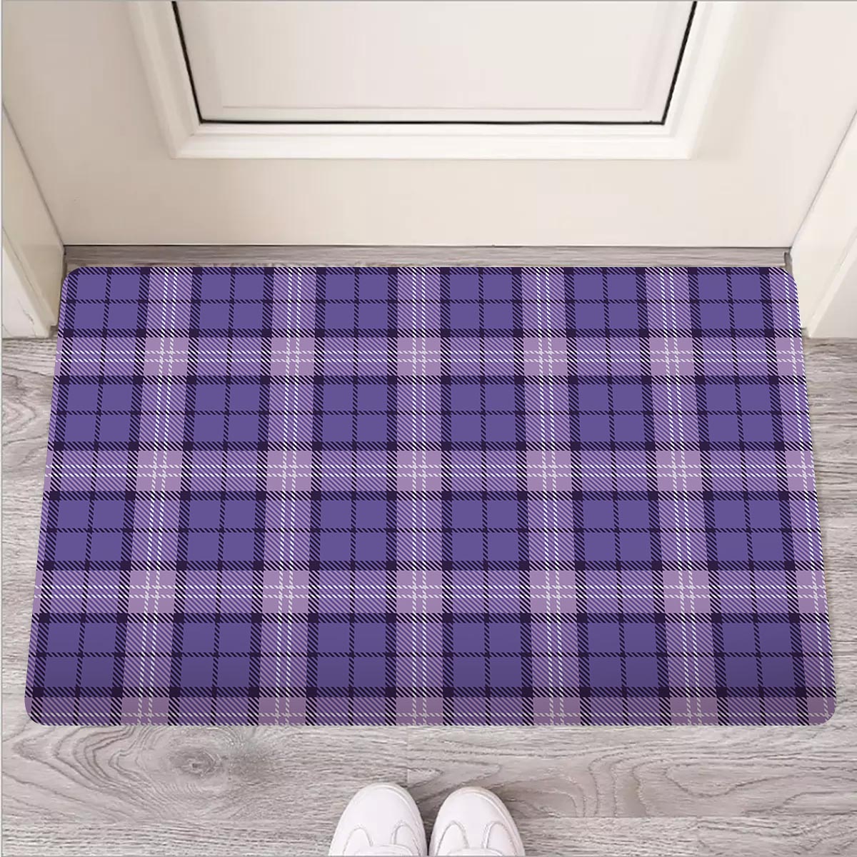 Purple Plaid Tartan Door Mat-grizzshop