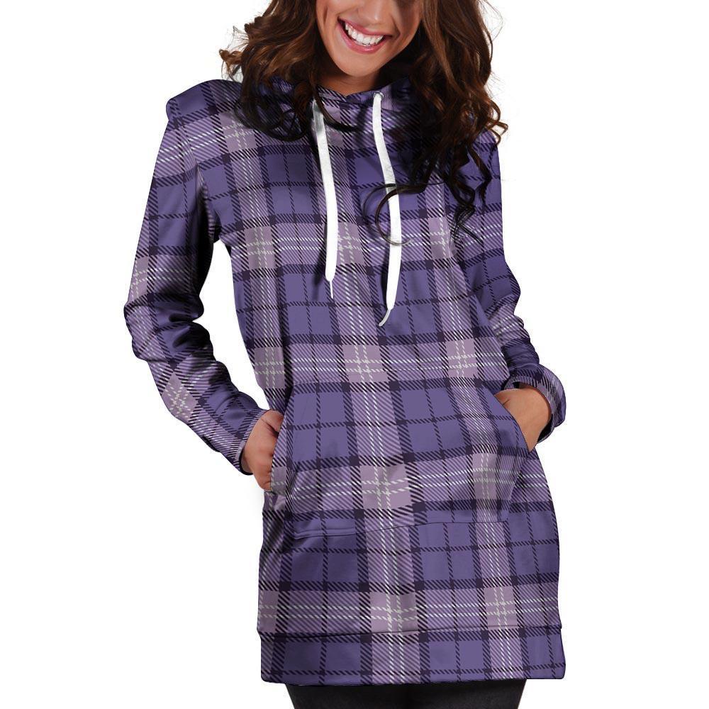 Purple Plaid Tartan Hoodie Dress-grizzshop