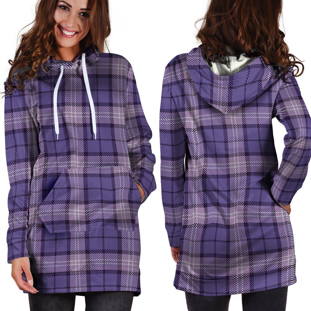 Purple Plaid Tartan Hoodie Dress-grizzshop