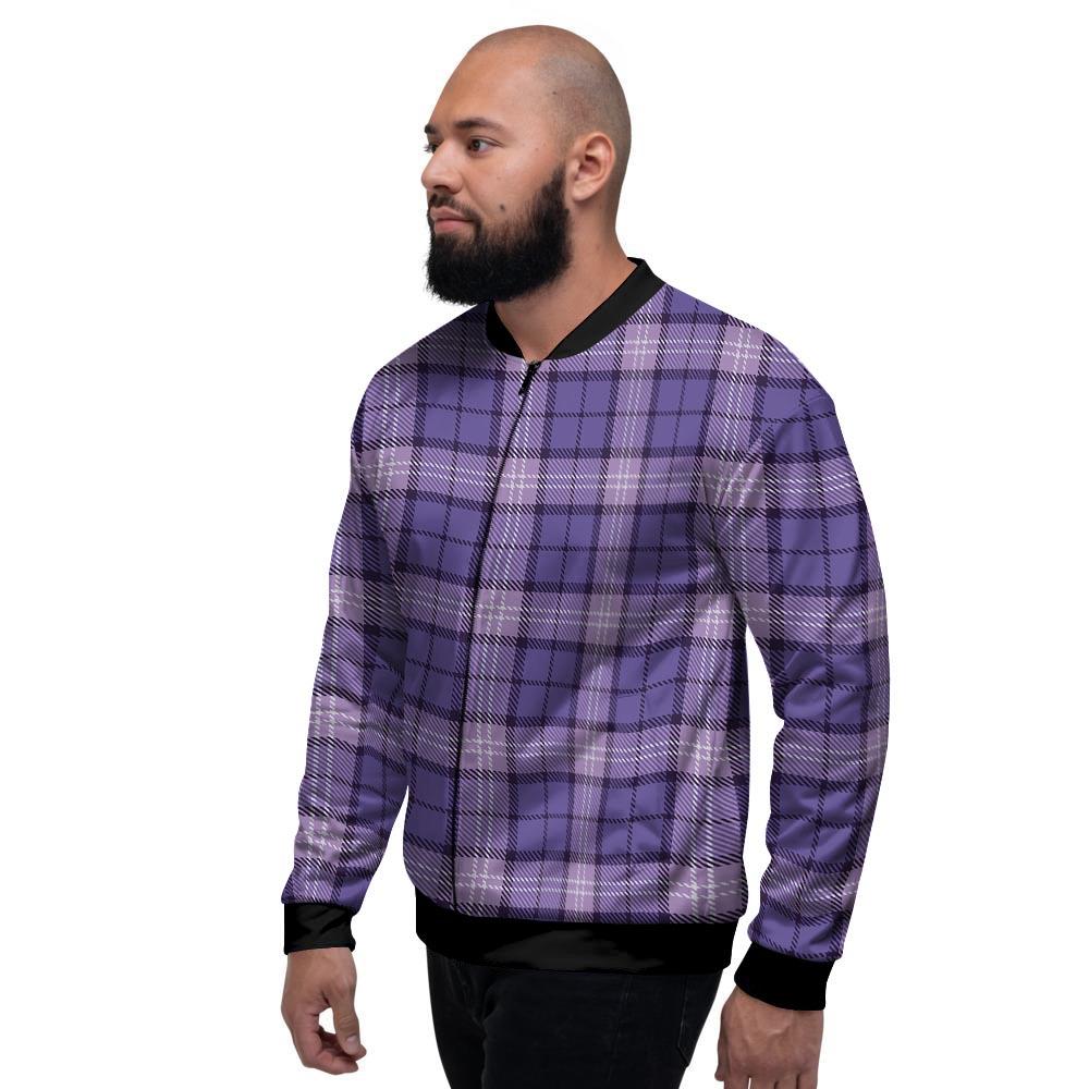 Purple Plaid Tartan Men's Bomber Jacket-grizzshop