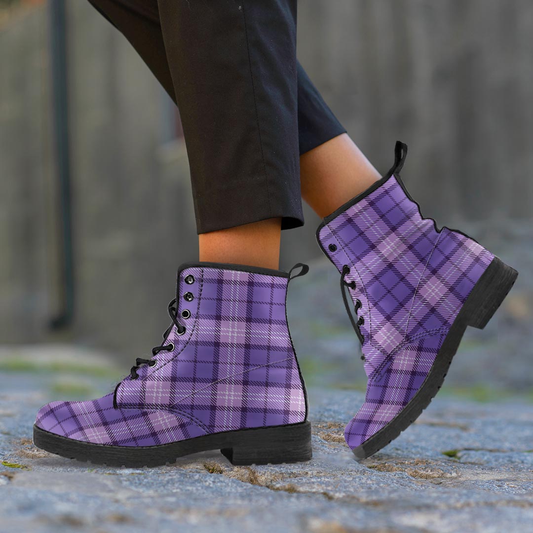 Purple Plaid Tartan Men's Boots-grizzshop