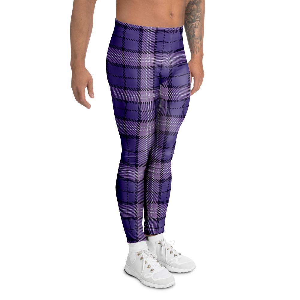 Purple Plaid Tartan Men's Leggings-grizzshop