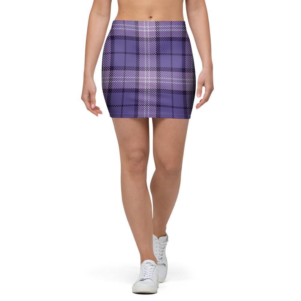 Purple Plaid Tartan Mini Skirt-grizzshop