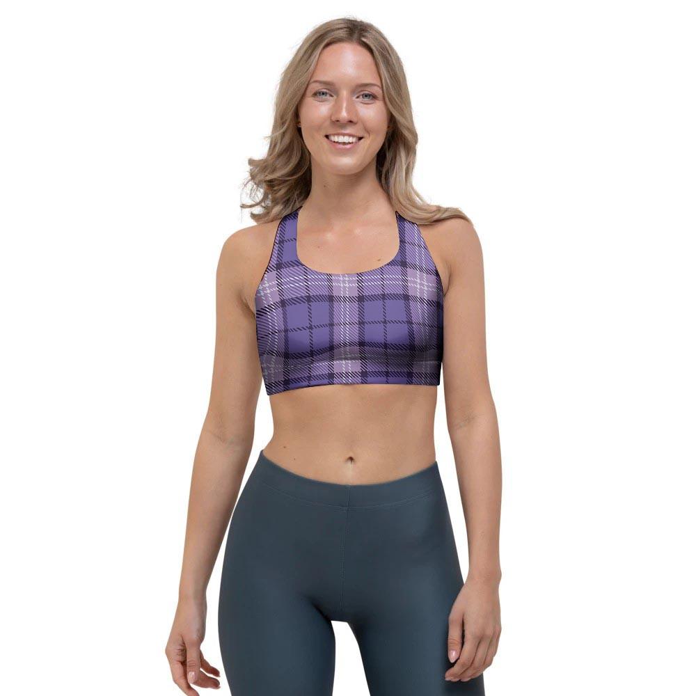 Purple Plaid Tartan Sports Bra-grizzshop