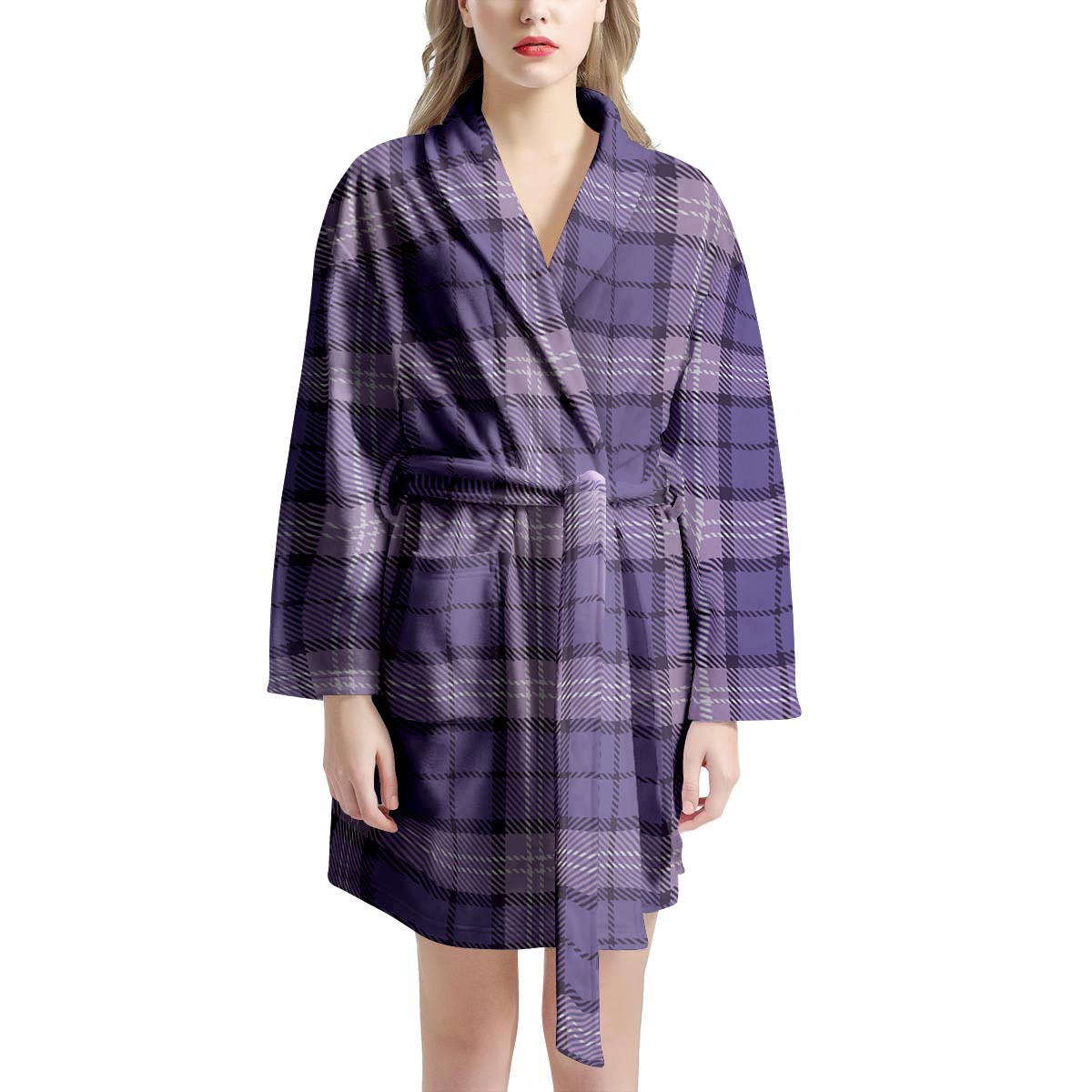 Purple Plaid Tartan Women's Robe-grizzshop