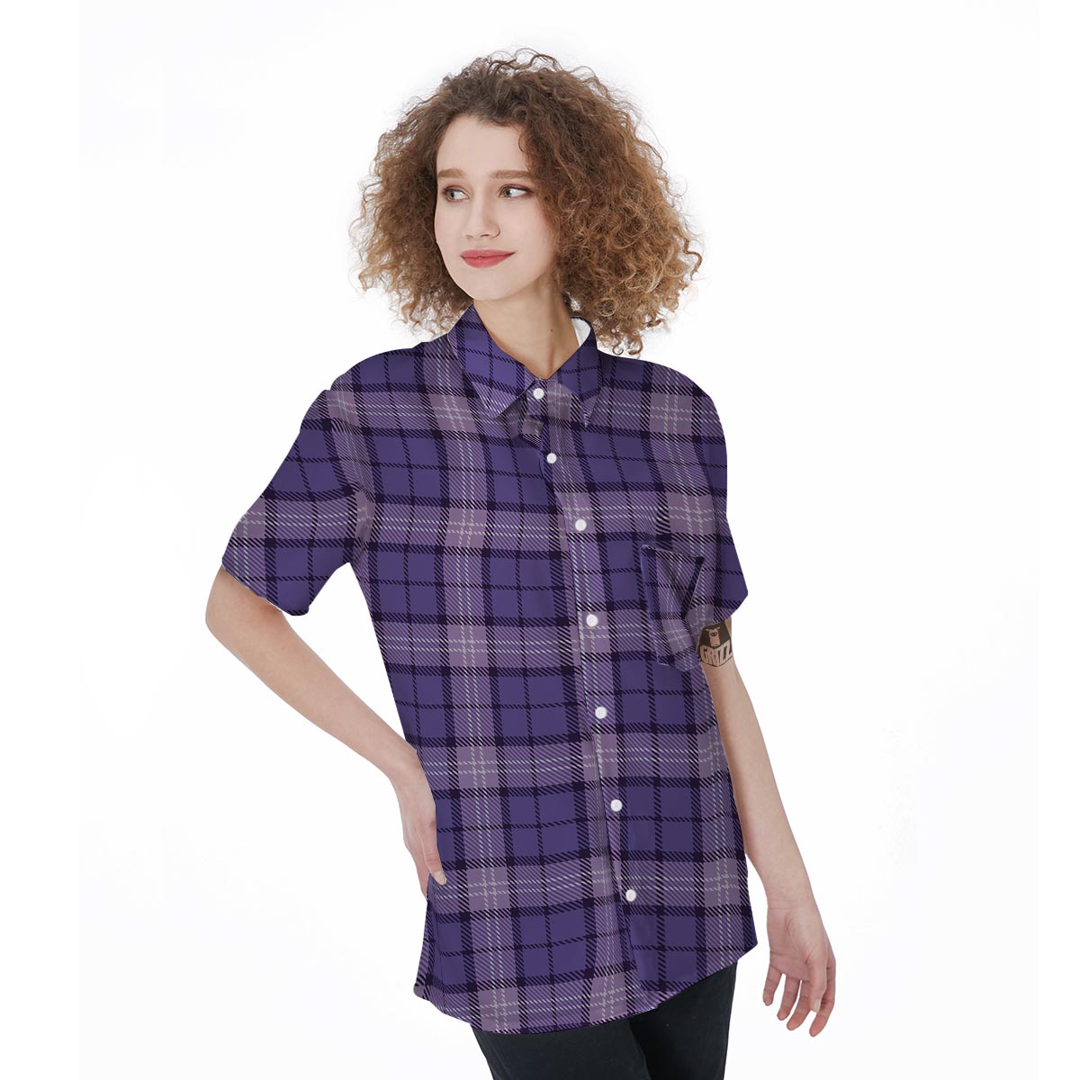 Purple Plaid Tartan Women's Short Sleeve Shirts-grizzshop