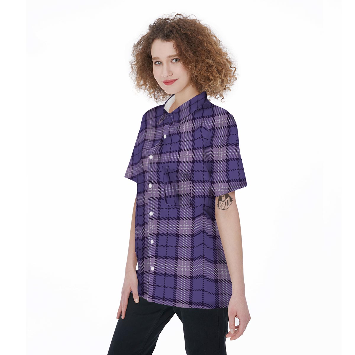 Purple Plaid Tartan Women's Short Sleeve Shirts-grizzshop