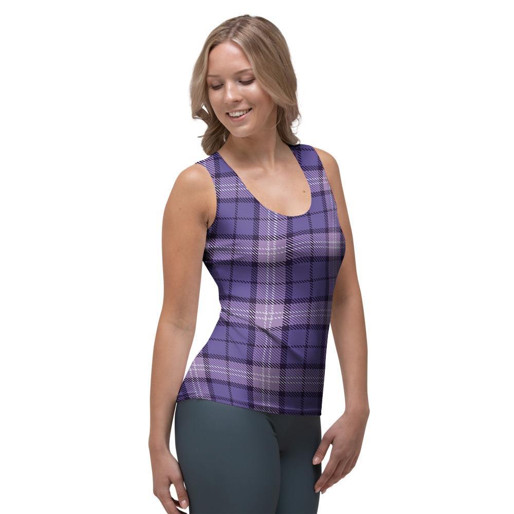 Purple Plaid Tartan Women's Tank Top-grizzshop
