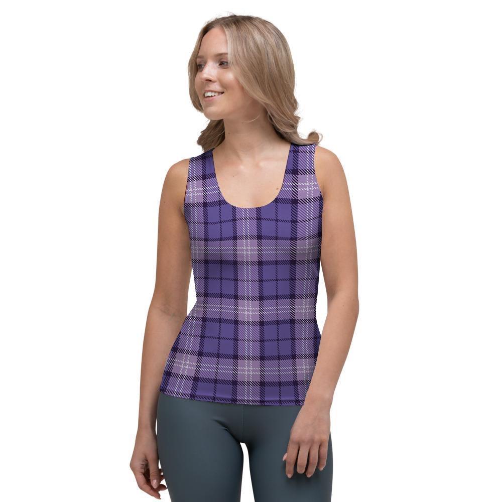 Purple Plaid Tartan Women's Tank Top-grizzshop