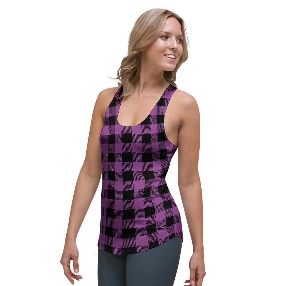 Purple Plaid Women's Racerback Tank Top-grizzshop