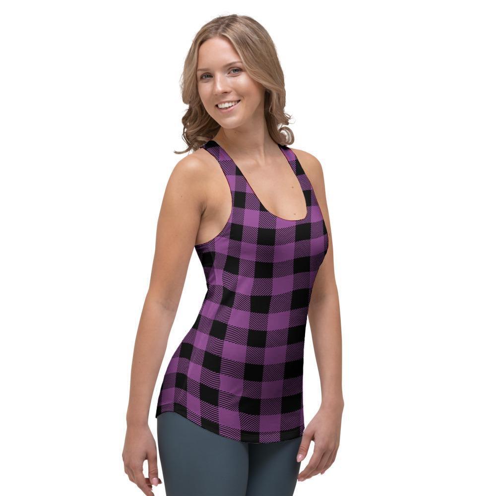 Purple Plaid Women's Racerback Tank Top-grizzshop