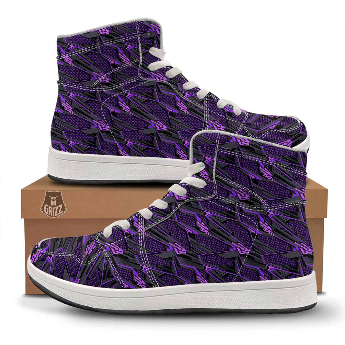 Purple Polygonal Shapes Print High Top Sneakers-grizzshop