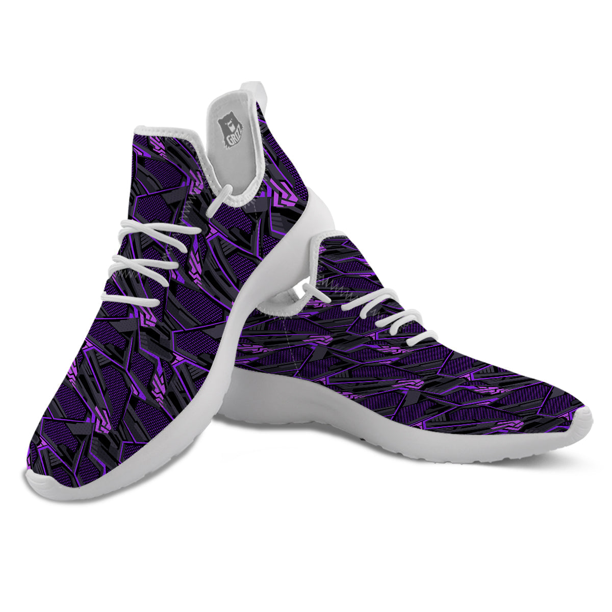 Purple Polygonal Shapes Print White Athletic Shoes-grizzshop